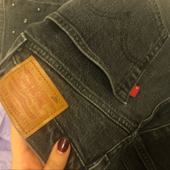NEW LEVIS 501 Original Cropped Studded Black High Rise Straight Denim Jeans 25 - Picture 7 of 8